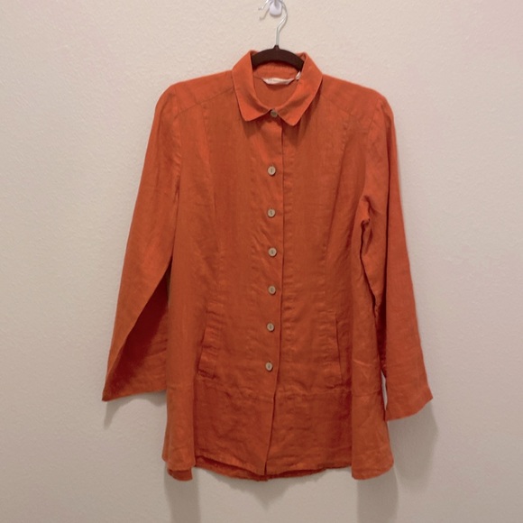 NWOT Soft Surroundings Island Breeze Button 100% Linen Top in burnt orange - Picture 1 of 9
